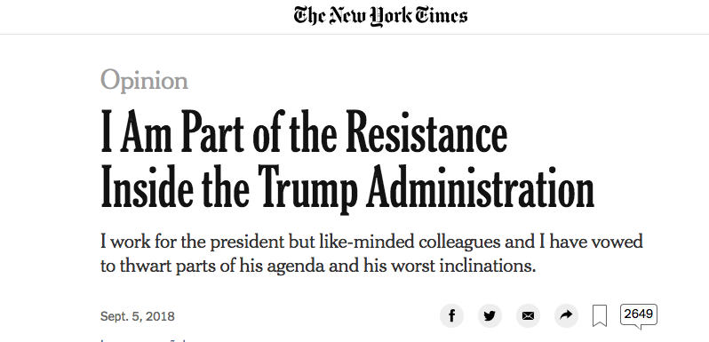 La columna de opinión en The New York Times causó revuelo inmediato en el gobierno.