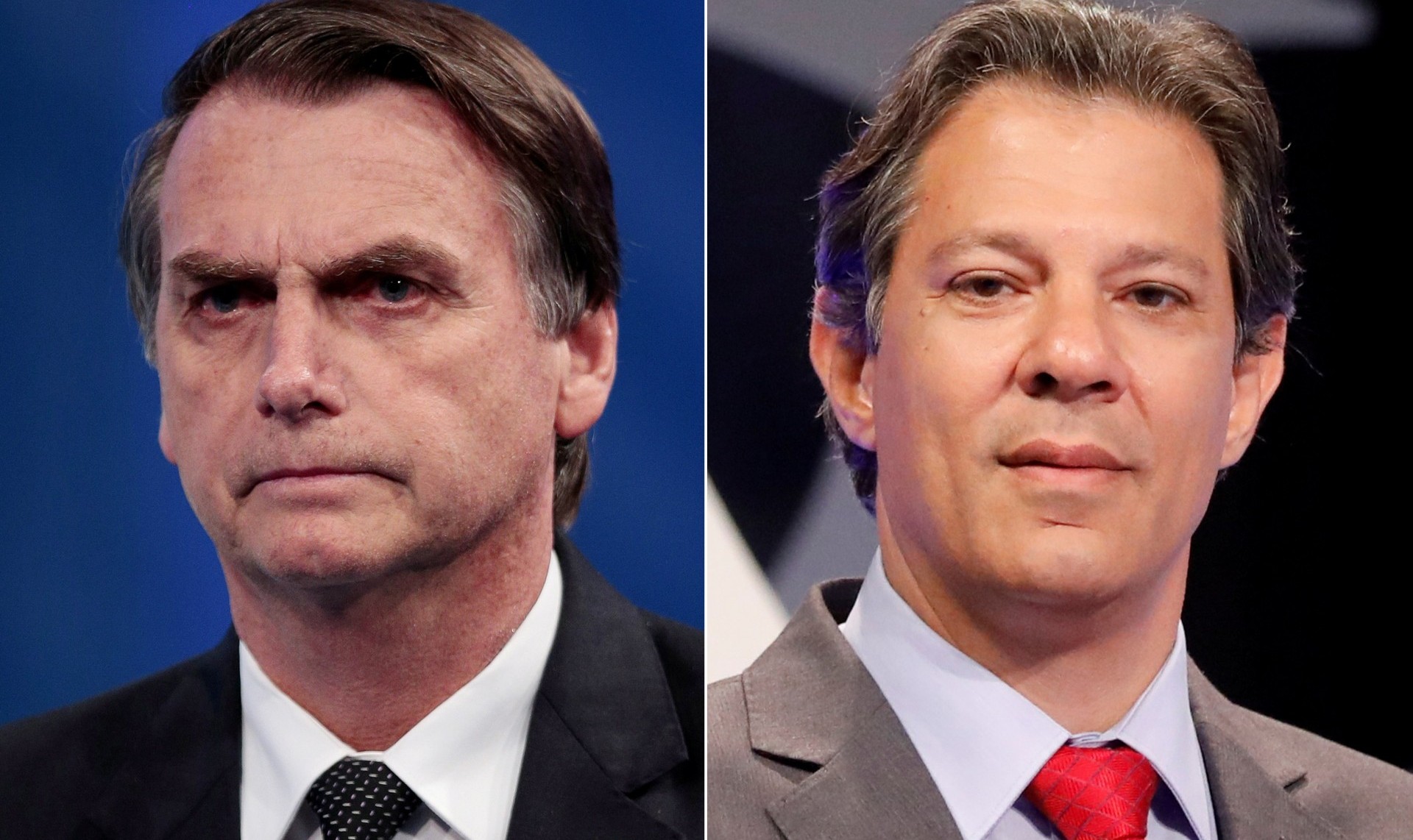 Los favoritos para llegar a segunda vuelta: el ultraderechista y ex militar Jair bolsonaro y Fernando Haddad, del PT de Lula (Reuters)