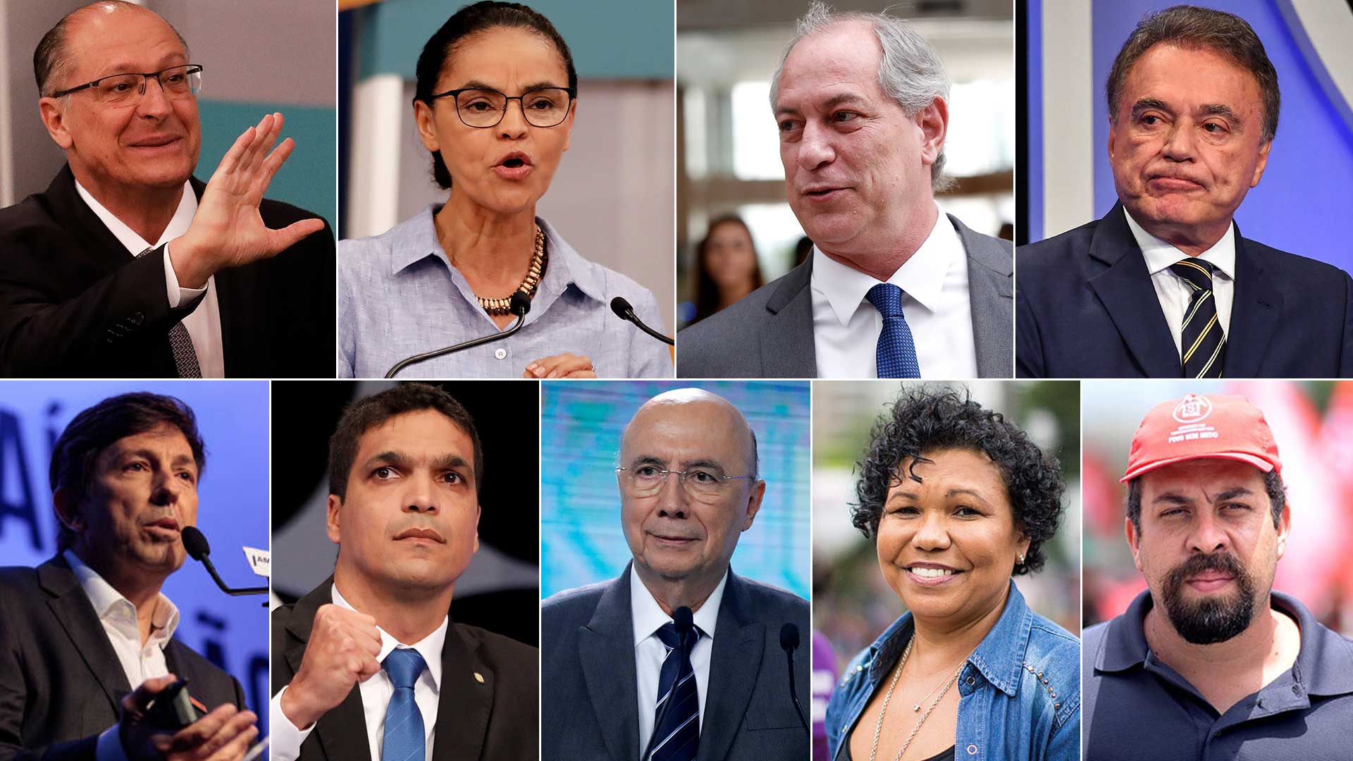 Nueve candidatos a la presidencia de Brasil que acumulan entre ellos el 35% de las intenciones de voto, que será esencial para Jair Bolsonaro y Fernando Haddad en segunda vuelta