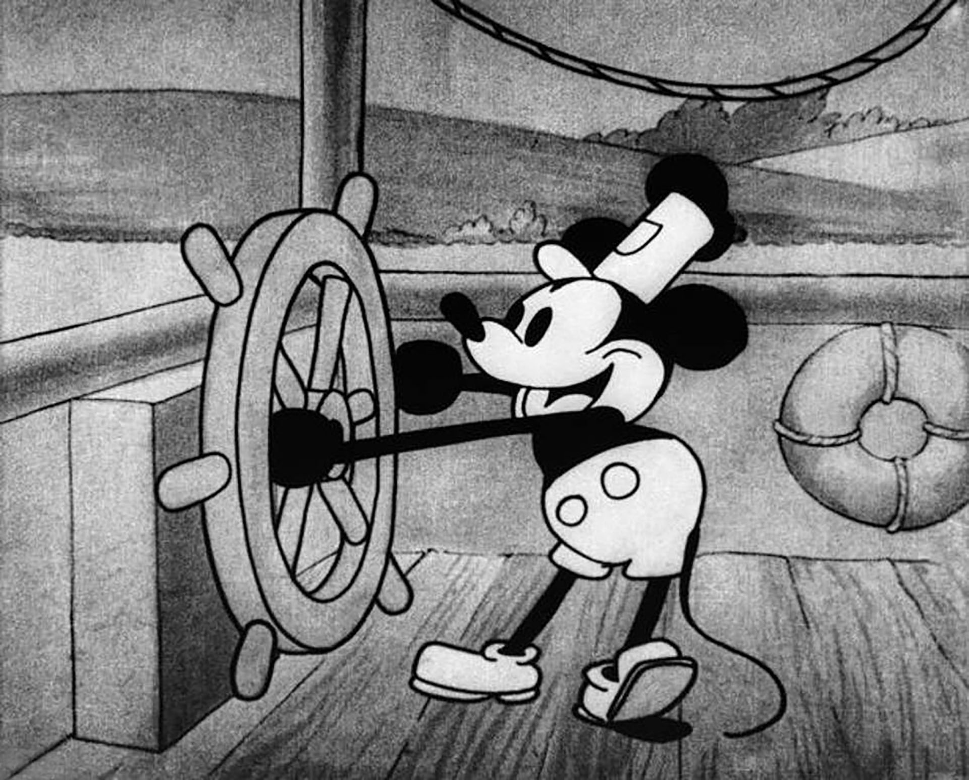 Boceto hecho por Walt Disney para Willie y el Barco de Vapor que se estrenó en 1928 (Disney)