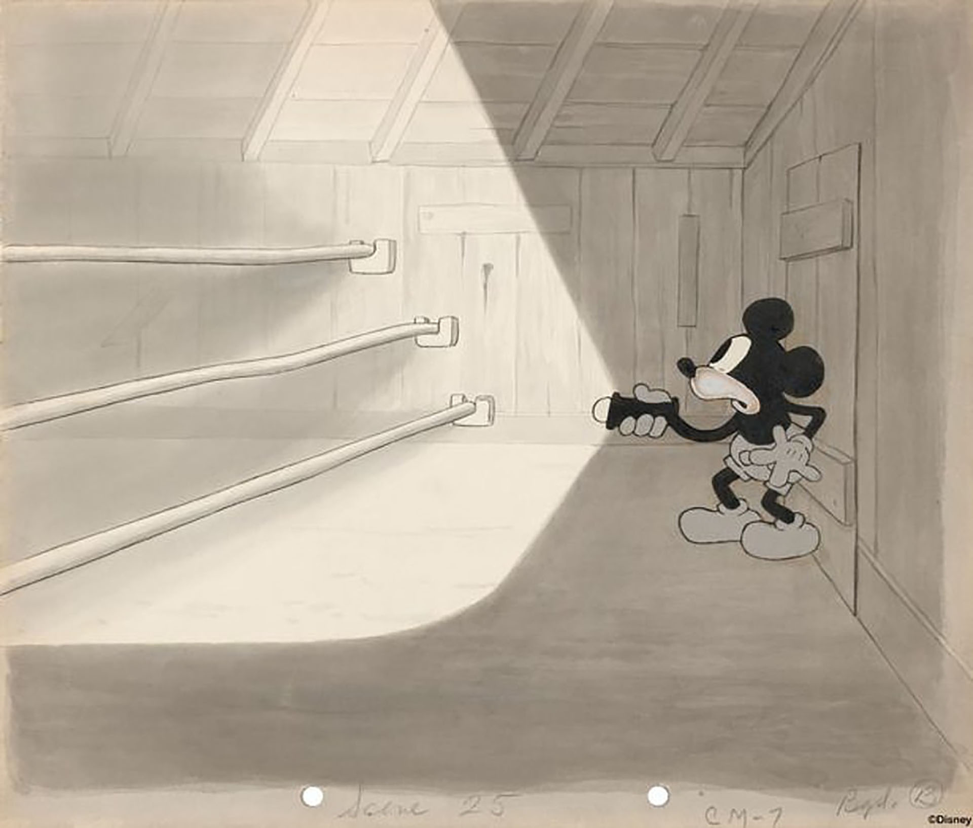 Bocetos de Mickey Mouse hecho por Walt Disney para el filme, The Gorilla Mystery 1930(Disney)