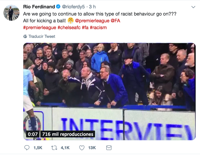 El ex jugador del Manchester United se encontraba en Stamford Bridge cuando se dieron los actos racistas (Foto: Twitter Rio Ferdinand)