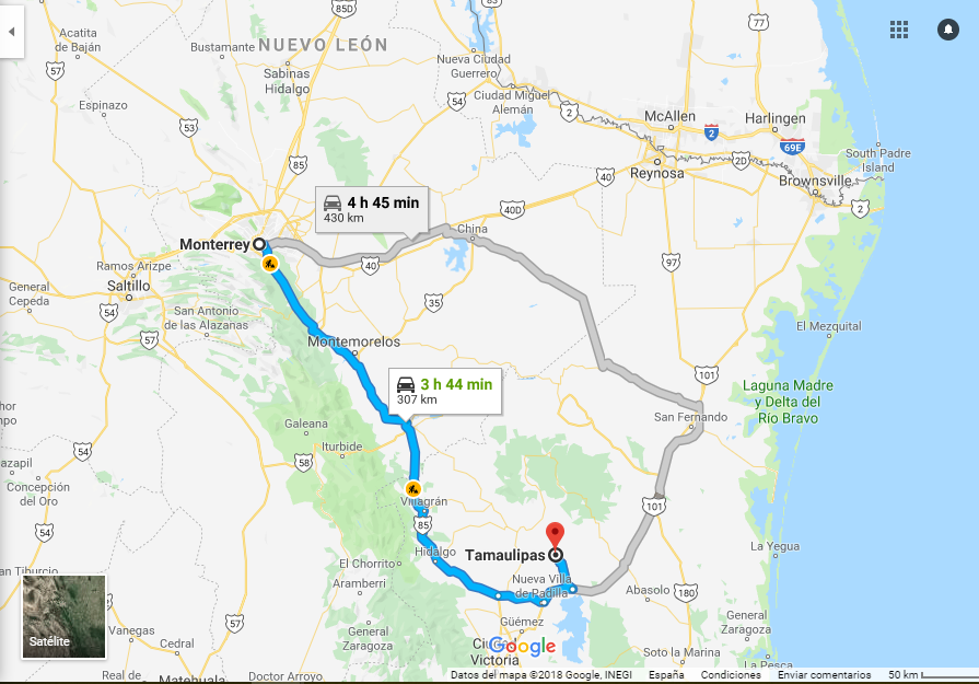El viaje que realizó la familia tiene una duración aproximada de cuatro horas por carretera (Foto: Google Maps)