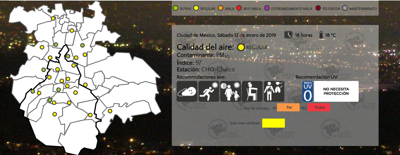 Aunque el municipio de Chalco registraba una calidad del aire “mala”, sus valores mejoraron y para esta tarde la calidad ya era “regular” (Foto: www.aire.cdmx.gob.mx)