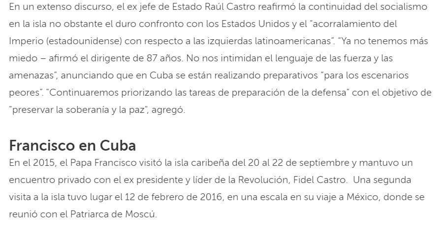 Continuación del texto eliminado de la web de noticias del Vaticano sobre Cuba.