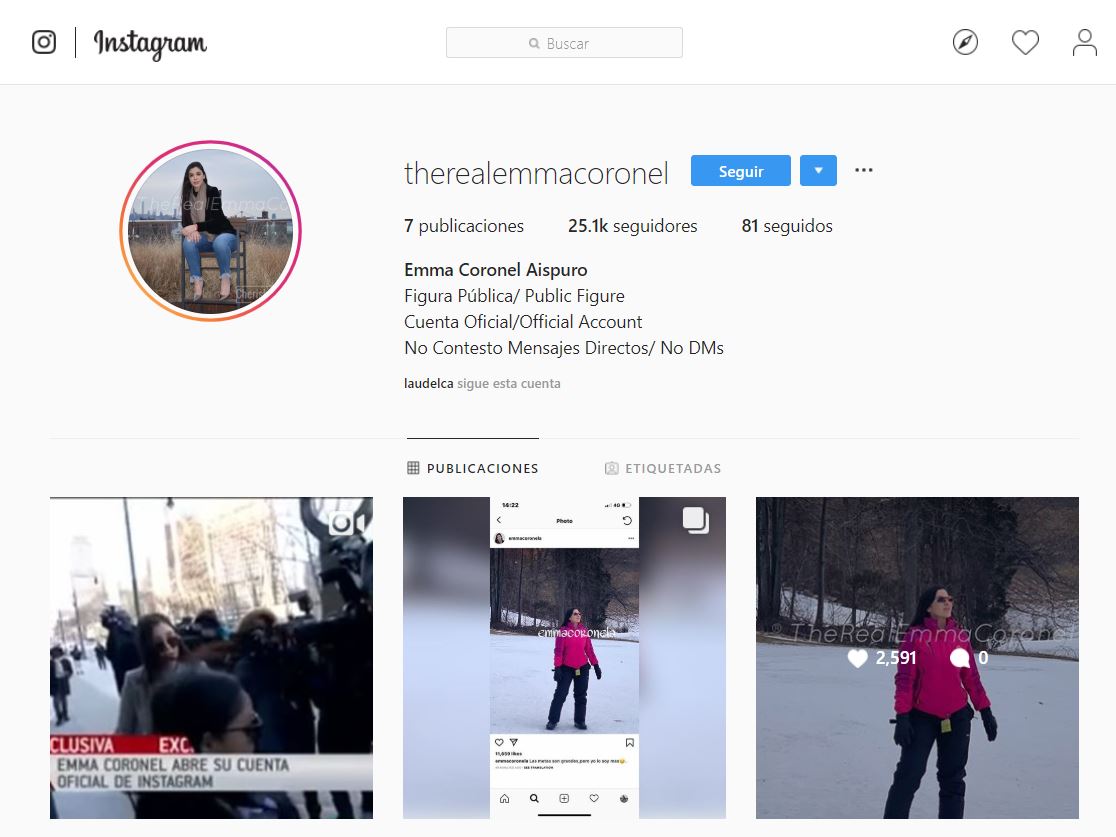 Hasta ahora Emma Coronel Aispuro ha subido seis fotos y un video a su cuenta oficial (Captura de pantalla Instagram)