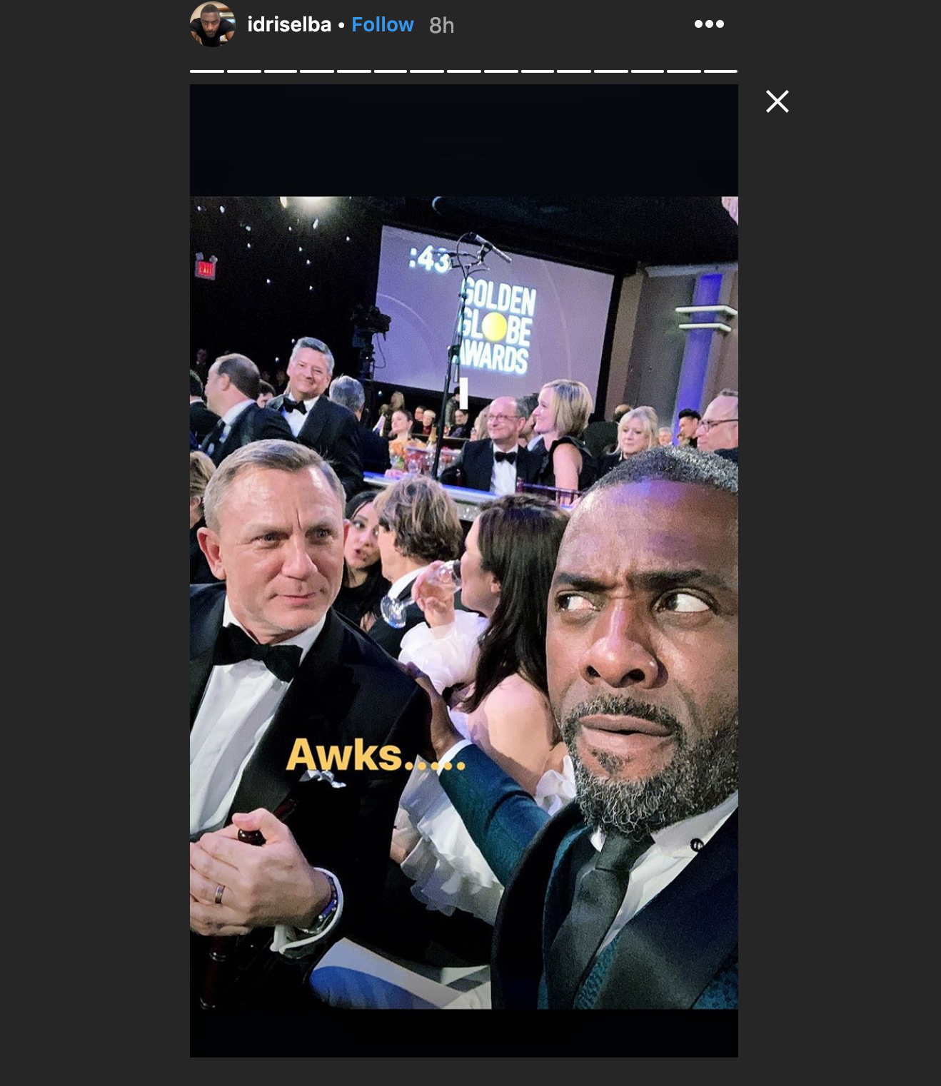 Idris Elba y Daniel Craig tuvieron un divertido encuentro en los Globos de Oro 2019 (Instagram Idris Elba)