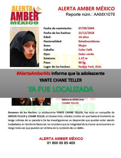 Yante Teller es la adolescente que era buscada en México por autoridades de EEUU (Tomada de Twitter @AAMBER_mx)