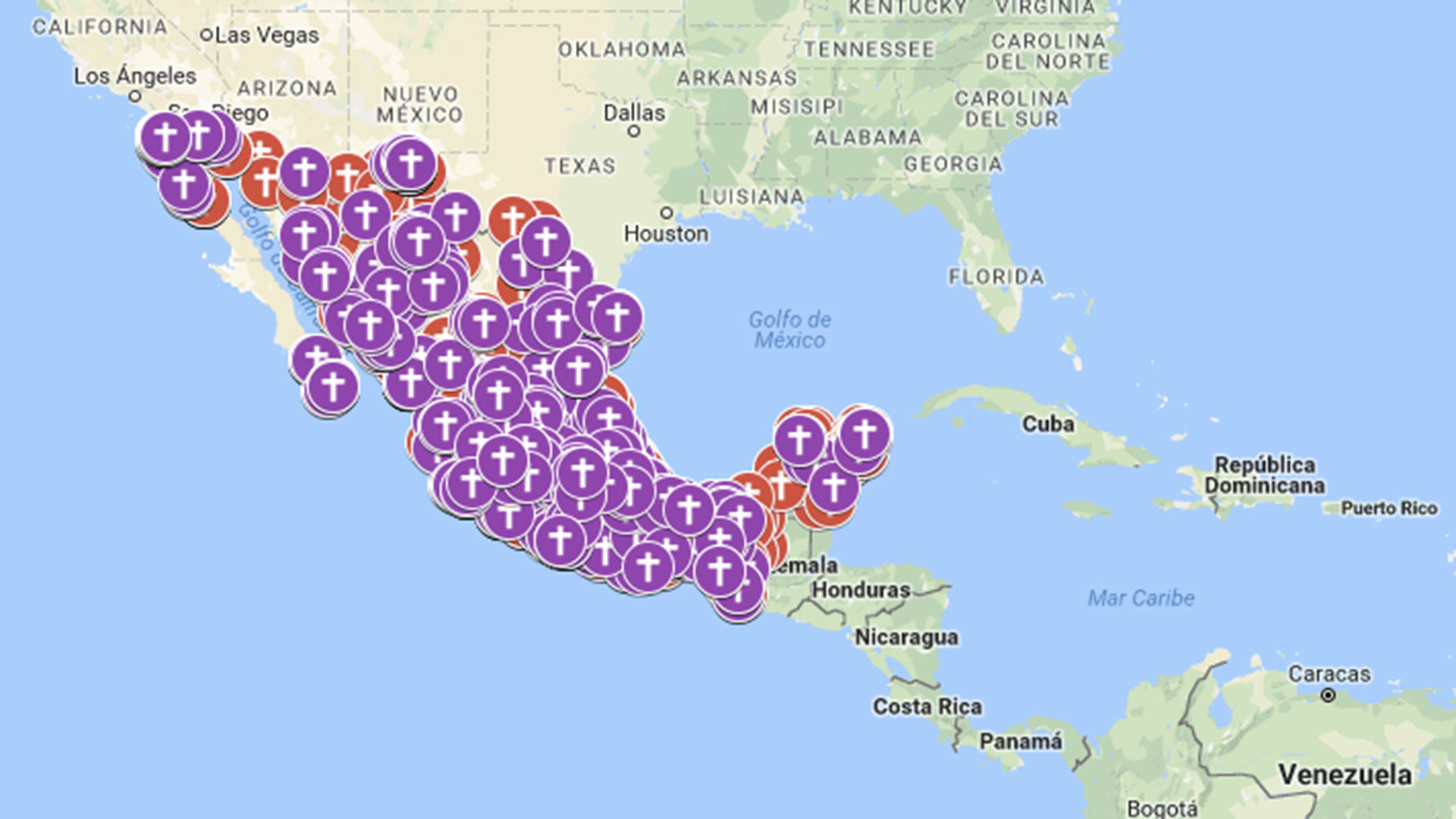 Así se ve el mapa del feminicidio en México. (Imagen: Google)